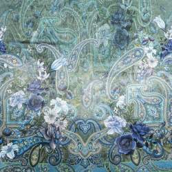 Alhambra seta verde, Satin Stoff, t�rkis, Seide, Filigran ge...