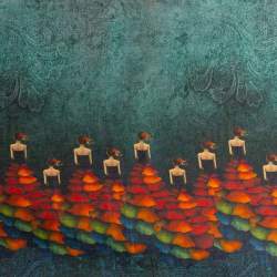 Flamencalina petrole, Leinwandgewebe Stoff, mehrfarbig / bun...