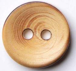 Holz natur gebrannt 15 mm, Holz-Knopf, hellbraun, 2-Loch-Hol...