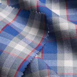 Karoblue, Gabardine Stoff, Baumwolle / Leinen Stoff  Meterwa...
