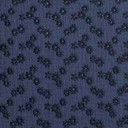 Milera, Gaze / Mull Stoff, blau, Baumwolle, Dunkelblaue Bl�t...