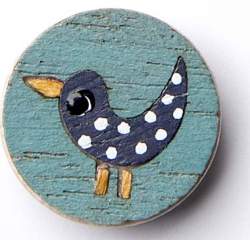 Vogelkind taubenblau 15 mm, Holz-Knopf, Ein fr�hliches Vogel...